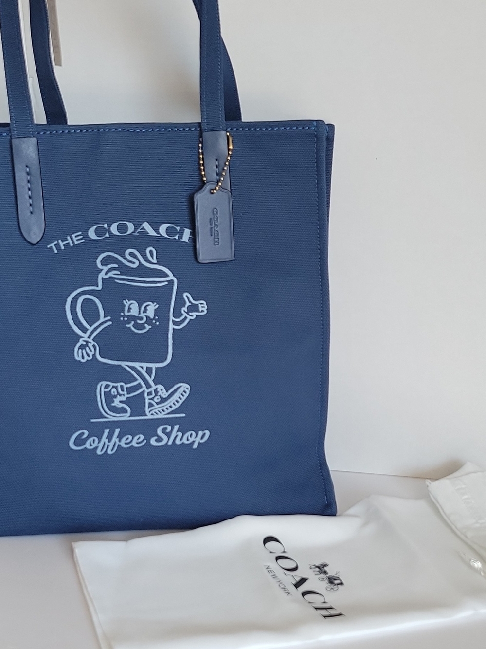 Coach Navy Blue 'Coffee Shop' Canvas Tote
